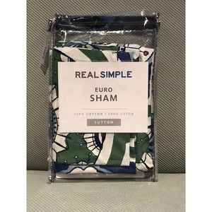 Real Simple Sutton Euro Pillow Sham Cotton Mosaic Green 26x26 New Other